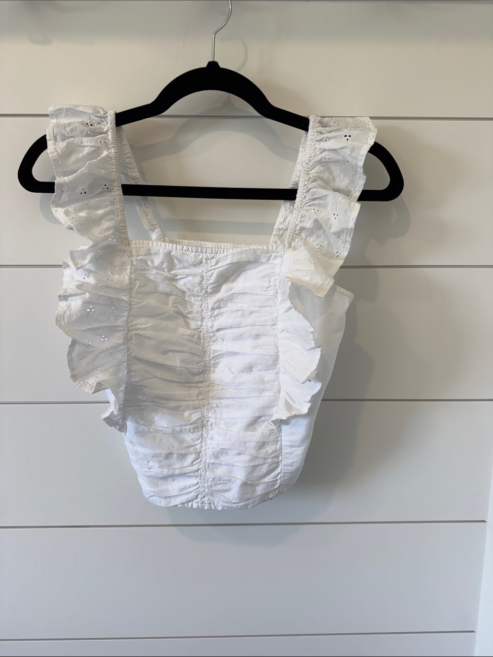 Girls' L(14) White Ruffle Eyelet Tank Top